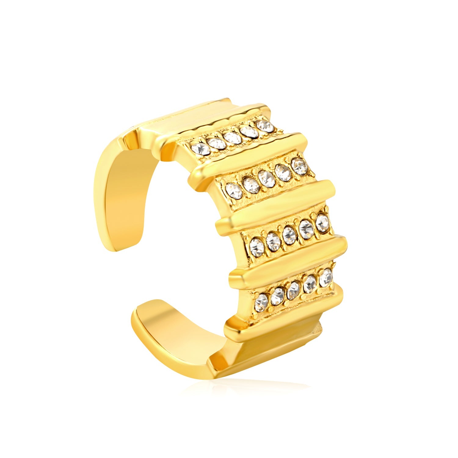 13mm Gold Open Ring with Organ - Shaped Band & White / Emerald Diamond Accents asonjewelry